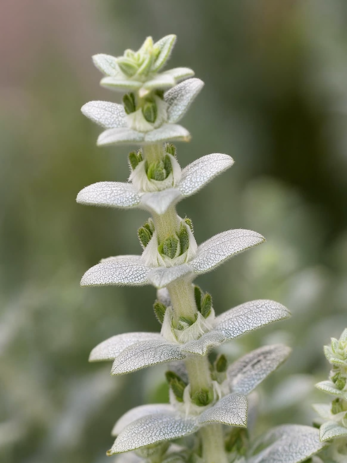 Detalle de hojas de Salvia officinalis, textura aterciopelada