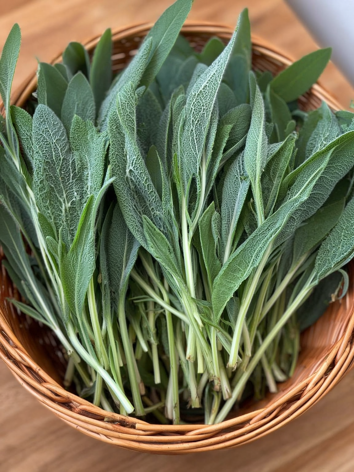 Salvia aromática con follaje grisáceo en bandeja de producción